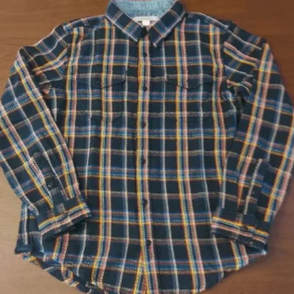 Outerknown Blanket Shirt Organic Cotton True Black Rainbow Plaid Men's Size M